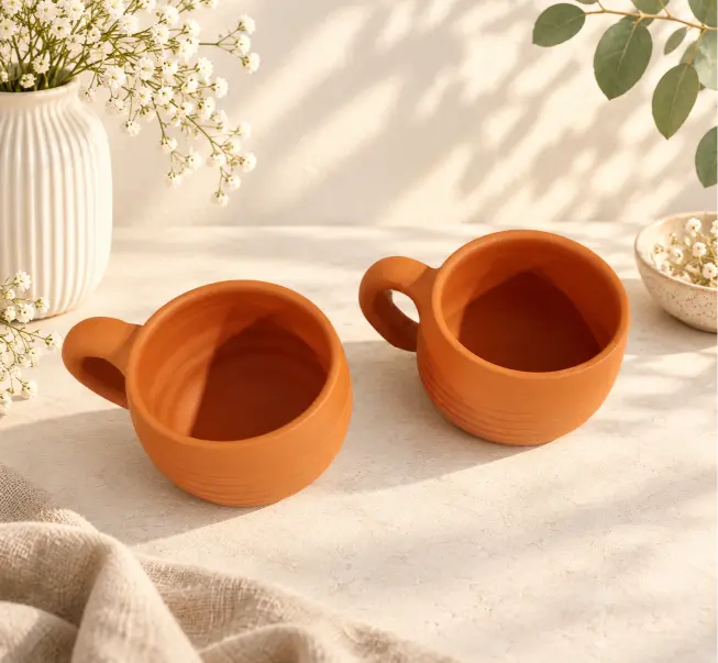Tea terracotta pot and painting kit(Pair of terracotta tea cups and mini colouring paint kit, brushes)