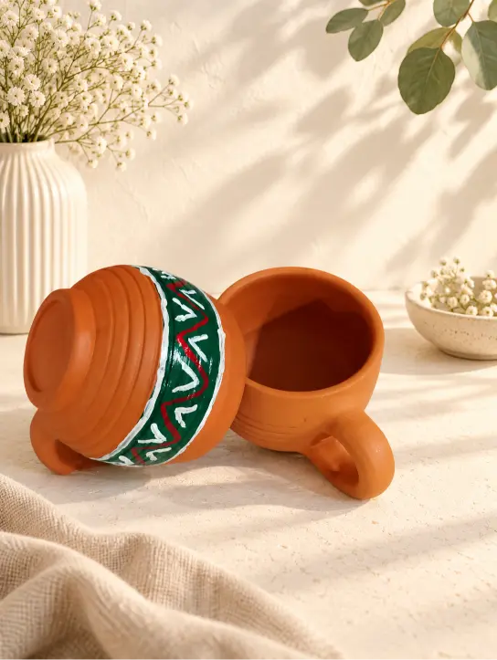Tea terracotta pot and painting kit(Pair of terracotta tea cups and mini colouring paint kit, brushes)