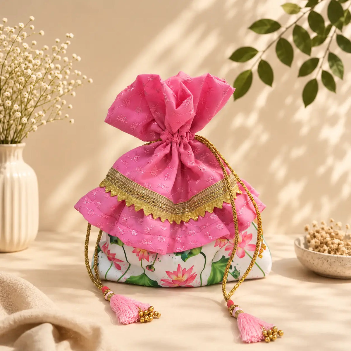 Gulabi Ruffle Kamal Potli