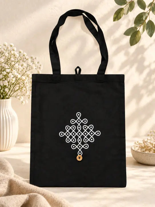 Ethnic Black Kolam Tote Bag