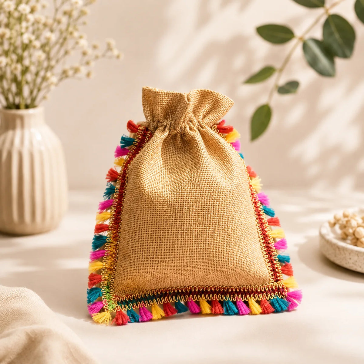 Jute Pom Pom potli