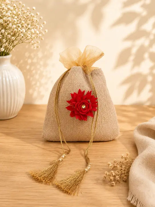 Jute Potli With Designer Fabric