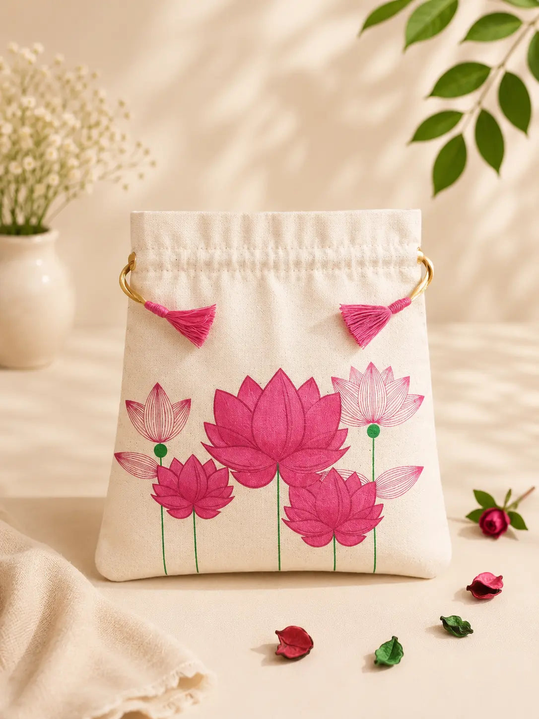 Lotus Bloom Print Potli Bag