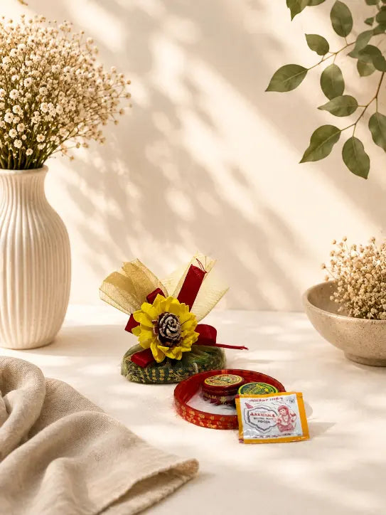 Traditional Set (4 Nos Glass Bangles, Manjal, Kumkum & Pakku)