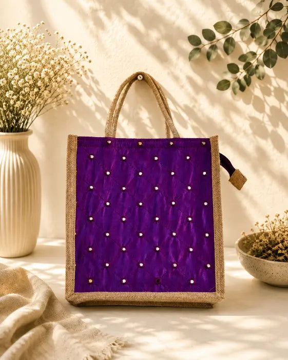 Mirror Work Jute Bag